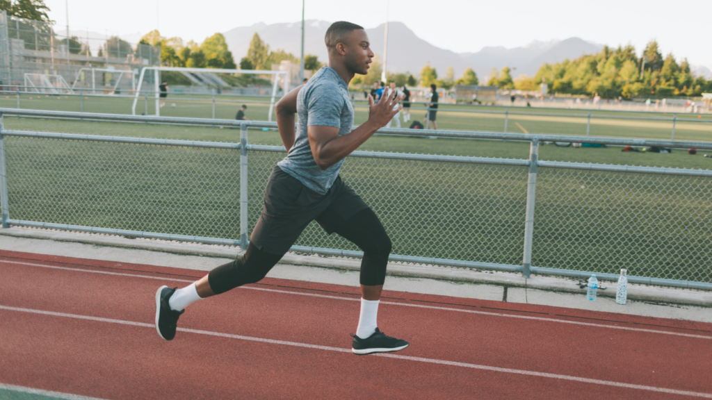 a person is running on a track