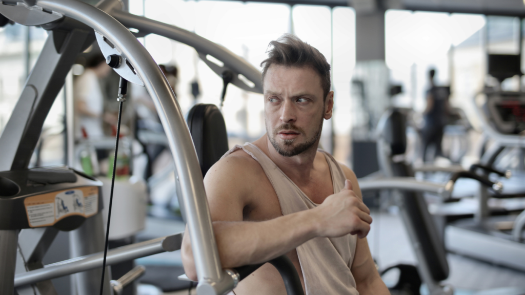 a person resting on gym