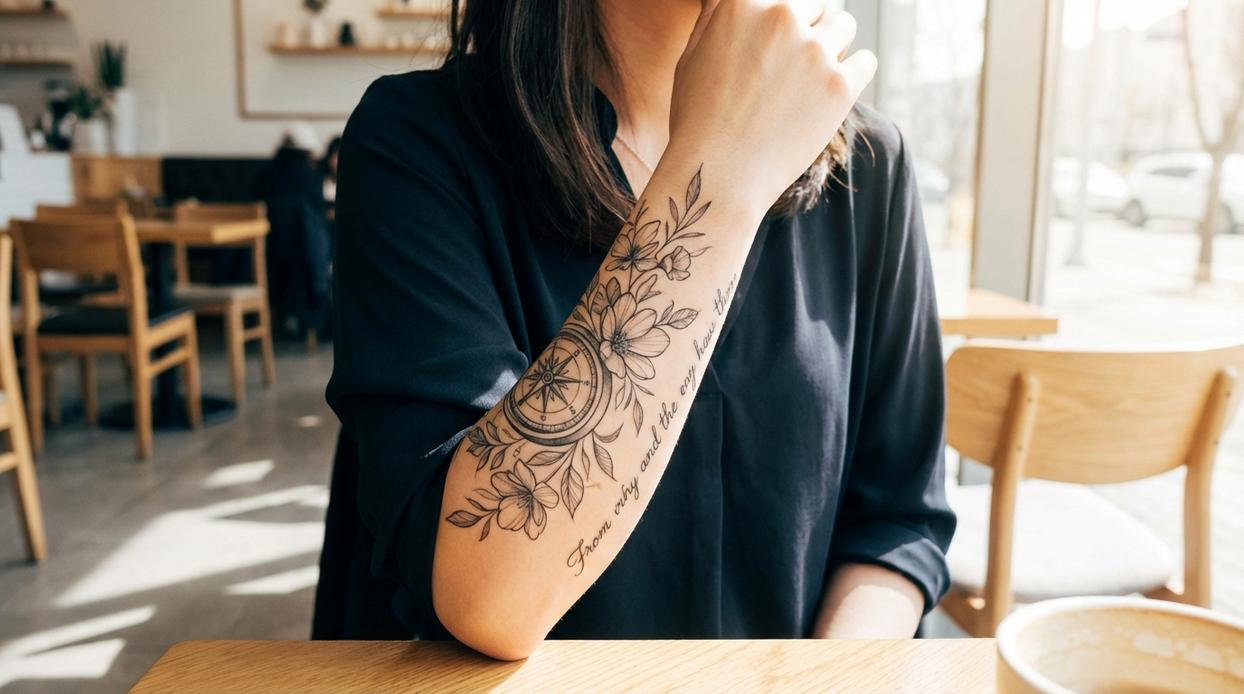 meaningful female classy half sleeve tattoo